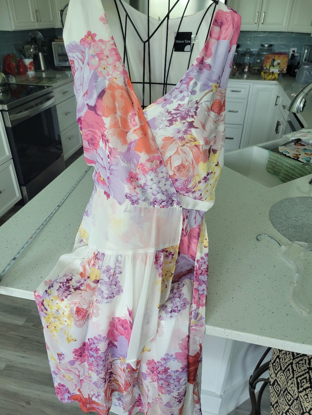 Maison Tara Soft Pink Floral Midi Dress